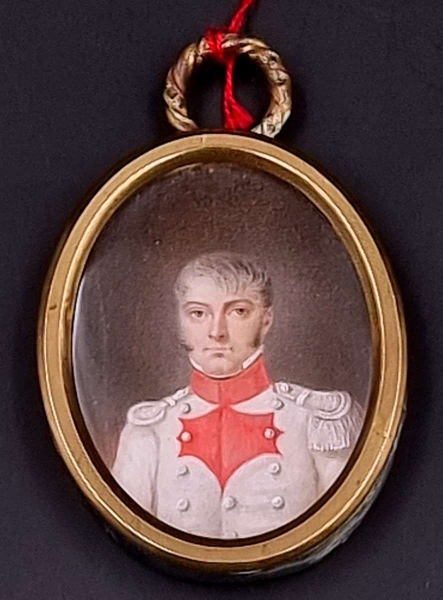 Miniature d'Un Officier Français  Premier Empire En Uniforme Militaire Blanc Et Rouge Napoléon-photo-3