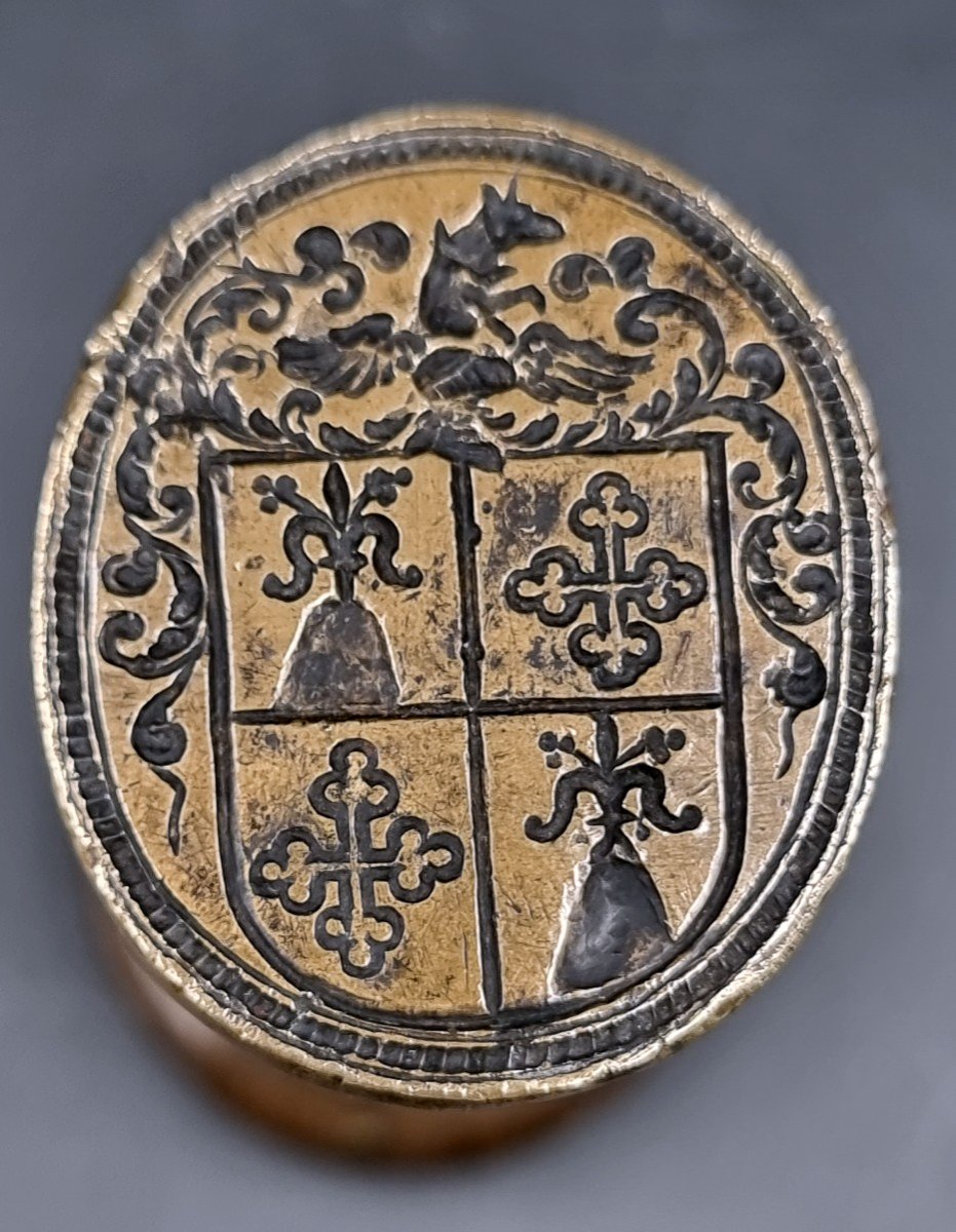 Magnificent Turned Bronze Stamp Seal Coat Of Arms Of The Batalle Castile Family Early 18th Century