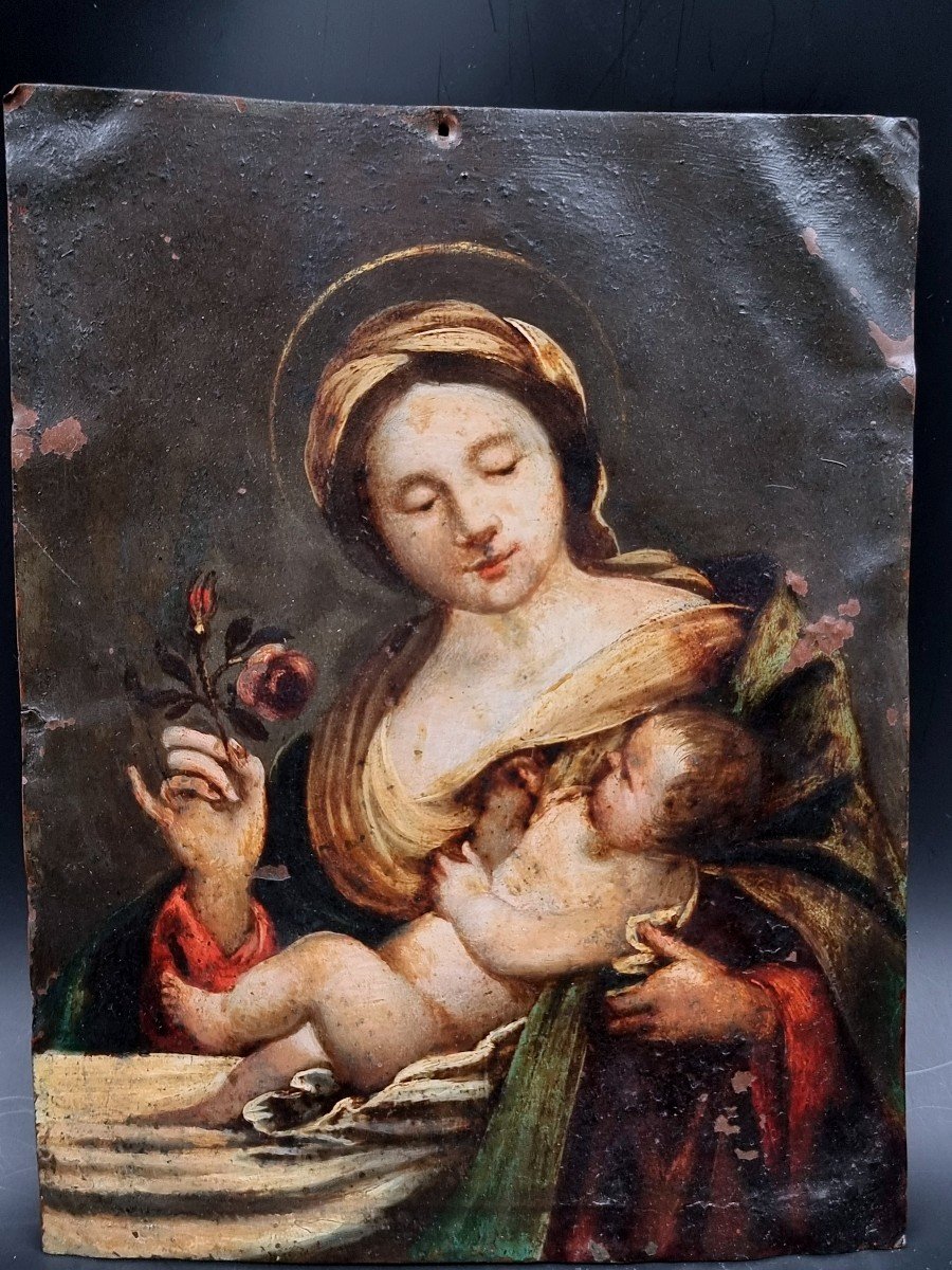 Virgin And Child Oil On Copper France 17th Century