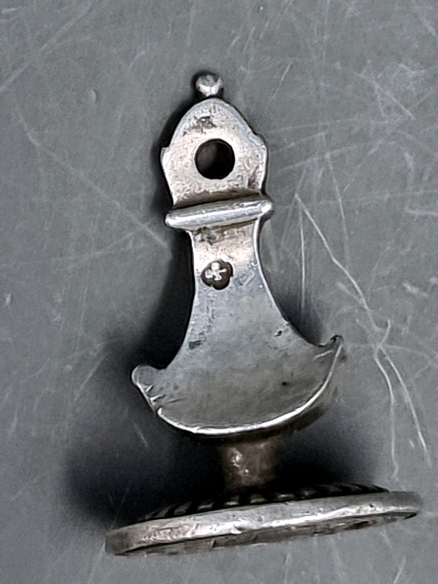 Stamp Of Thumb Or Chatelaine In Silver Coat Of Arms Furand De Rance 18th Century-photo-3