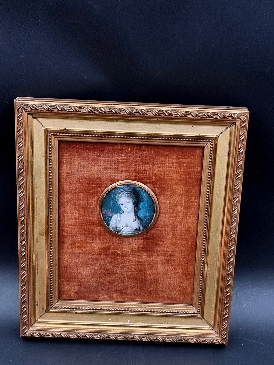 Miniature d'Une Jeune Femme XVIIIe Siècle Sur Fond Bleu époque Louis XVI-photo-4
