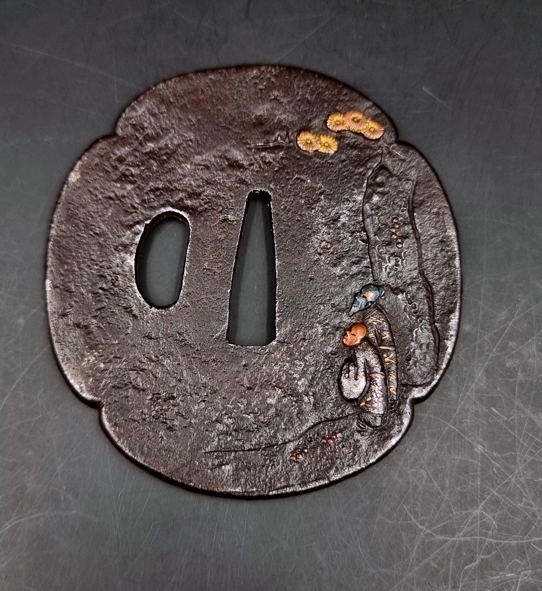 Tsuba Decorated With Two Characters In An Edo Period Landscape