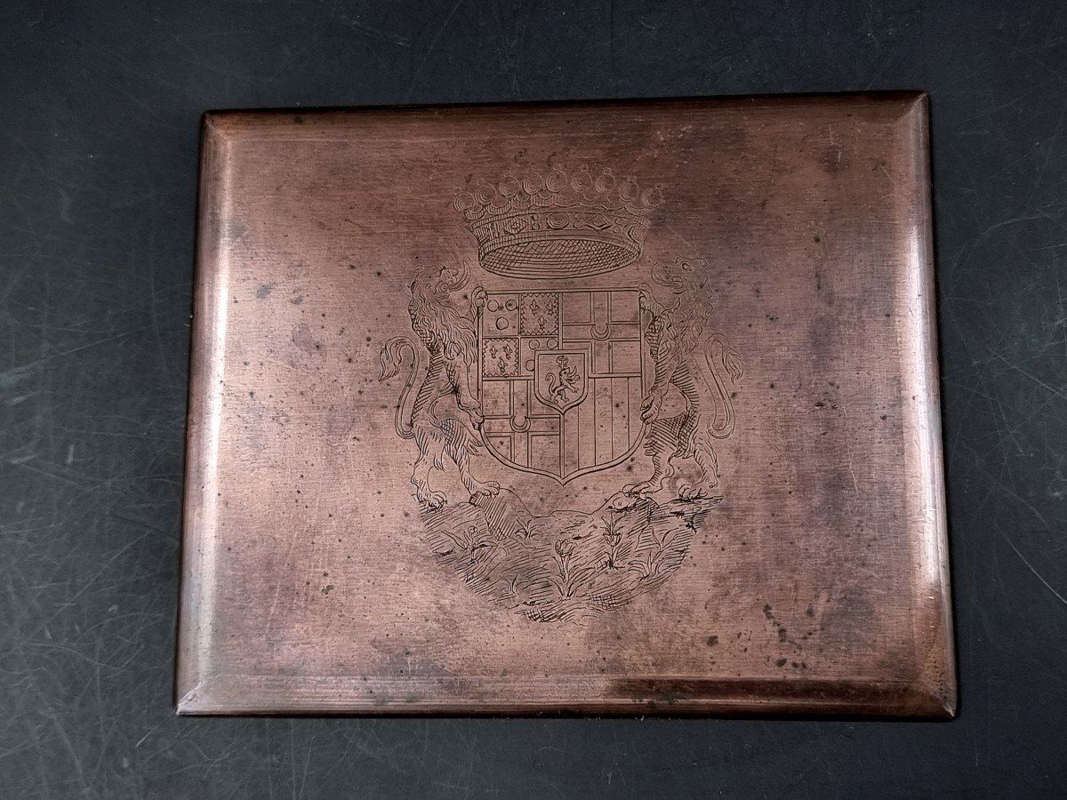 Ex Libris Copper Matrix Plate With The Coat Of Arms Of Henri Du Plessis-guénégaud -photo-3