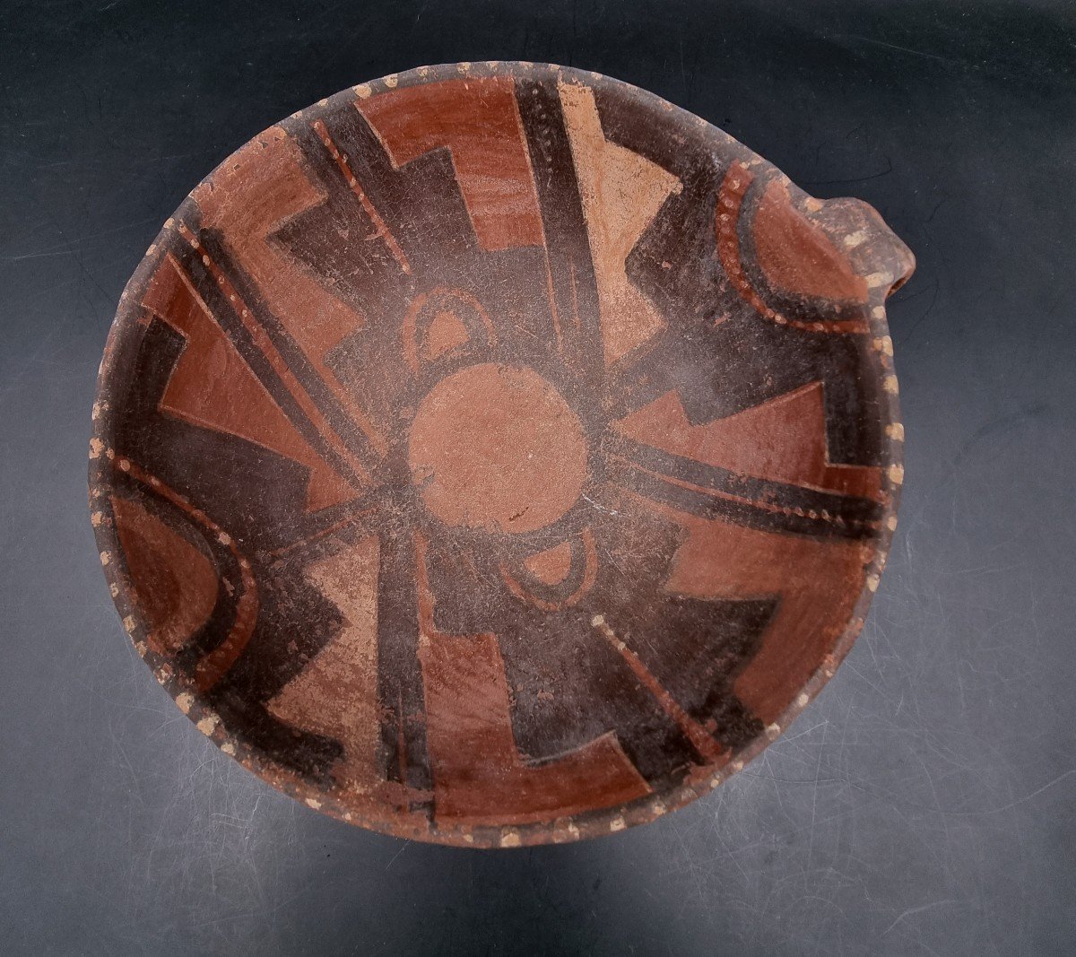 Pre-columbian Colombian-ecuadorian Cup With A Small Earthen Handle Geometric Patterns-photo-2