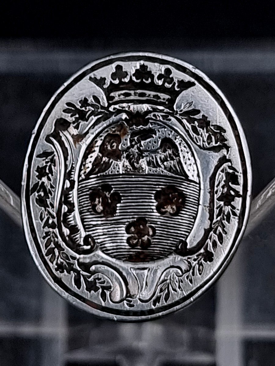 Cachet De Pouce En Argent Armoiries Famille Pétau (de Maulette) Alias Péteau Orléans, Beauce