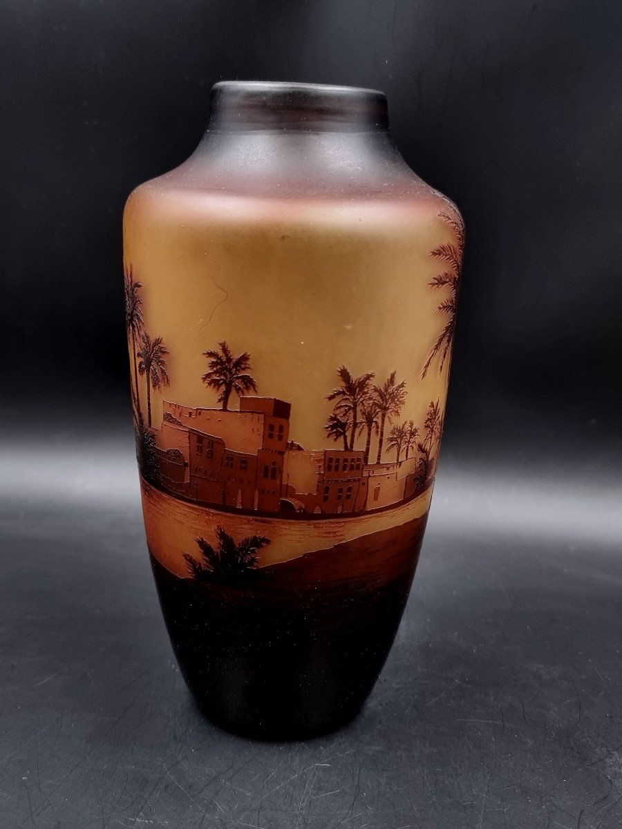 Saint-louis Vase, Glass Landscape, Oriental Landscape Decor, Nile Banks, Circa 1920-photo-2