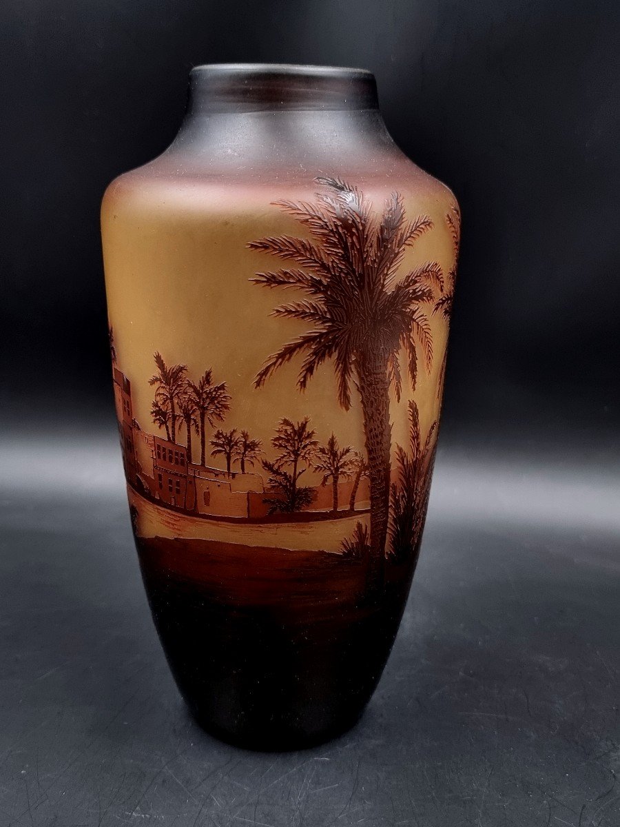 Saint-louis Vase, Glass Landscape, Oriental Landscape Decor, Nile Banks, Circa 1920-photo-3