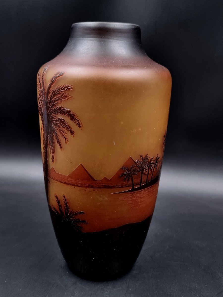 Saint-louis Vase, Glass Landscape, Oriental Landscape Decor, Nile Banks, Circa 1920-photo-1