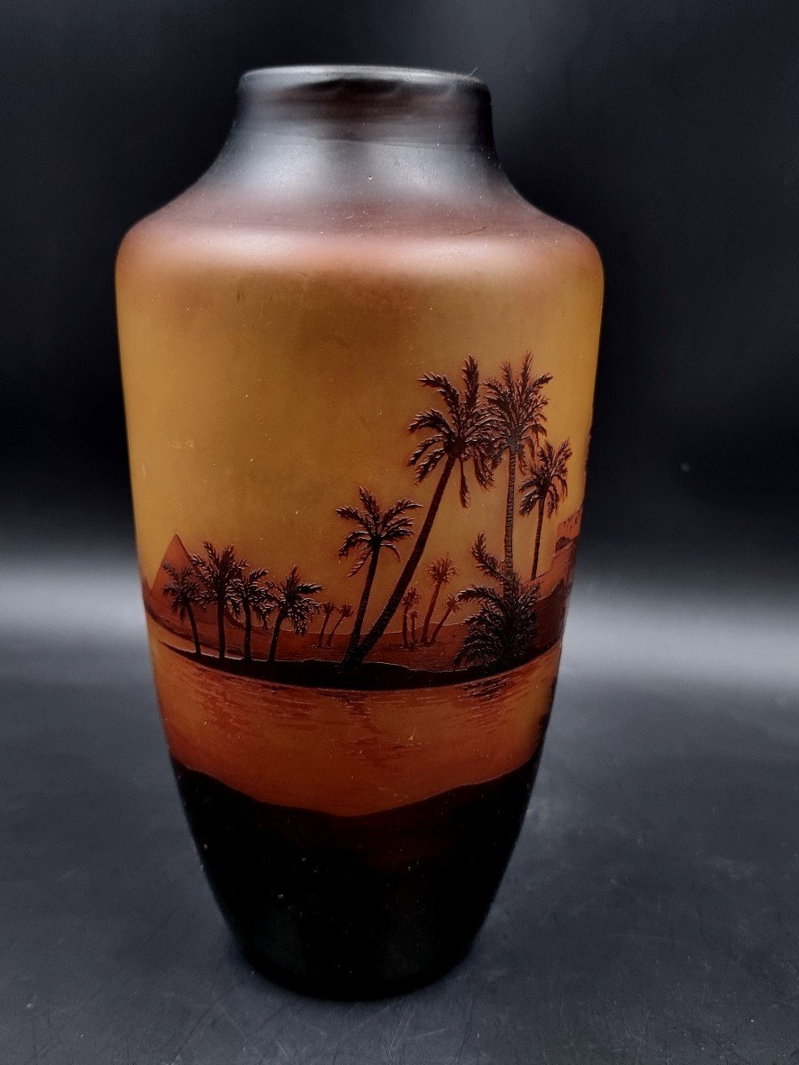 Saint-louis Vase, Glass Landscape, Oriental Landscape Decor, Nile Banks, Circa 1920-photo-2