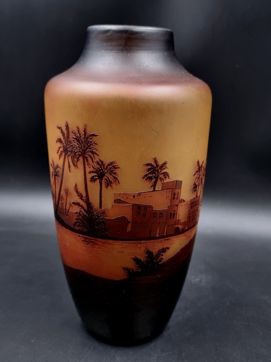 Saint-louis Vase, Glass Landscape, Oriental Landscape Decor, Nile Banks, Circa 1920-photo-3