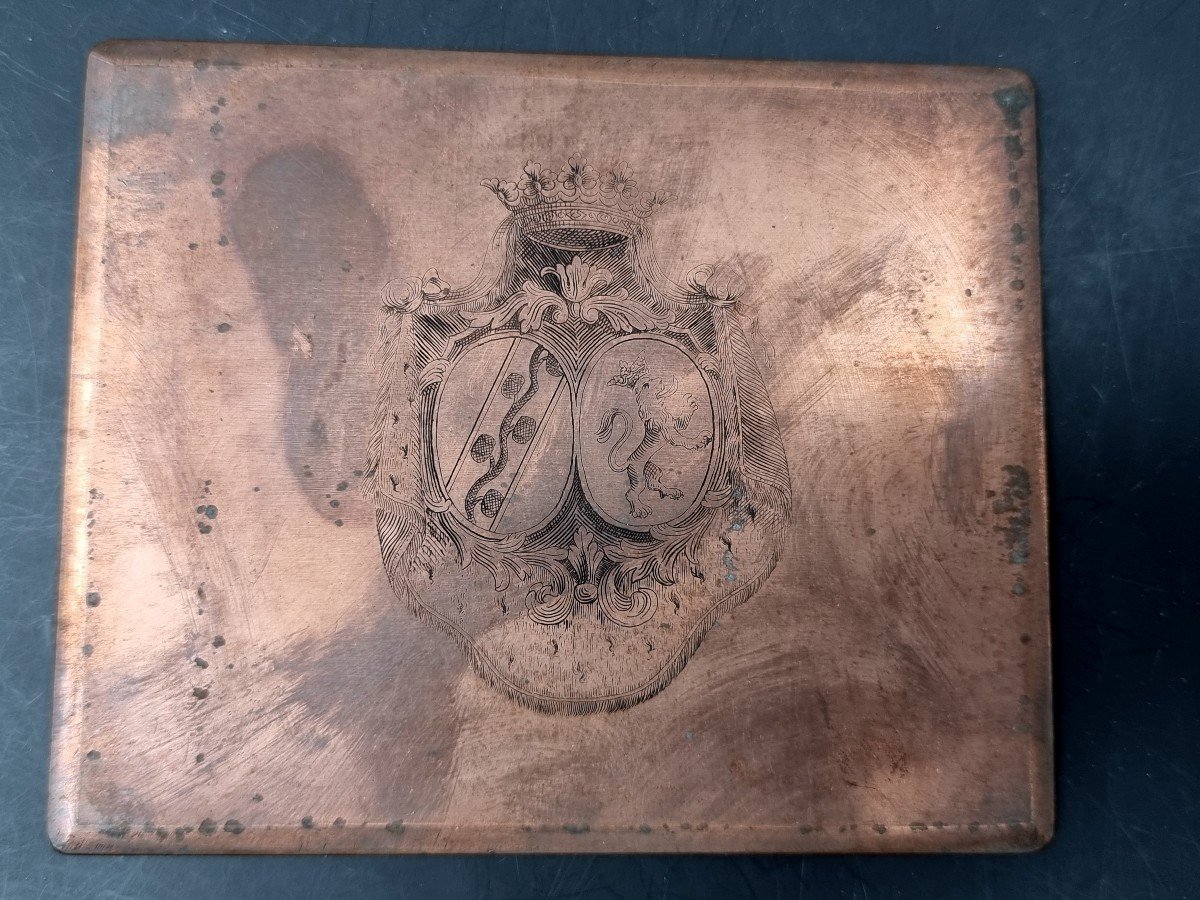 Copper Matrix Plate Of Ex Libris With The Coat Of Arms Of The Brulart And Saulx-tavannes Families?-photo-4