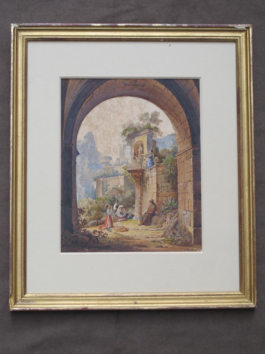 Watercolor Romantic Characters In The Ruins Abele 1844-photo-2