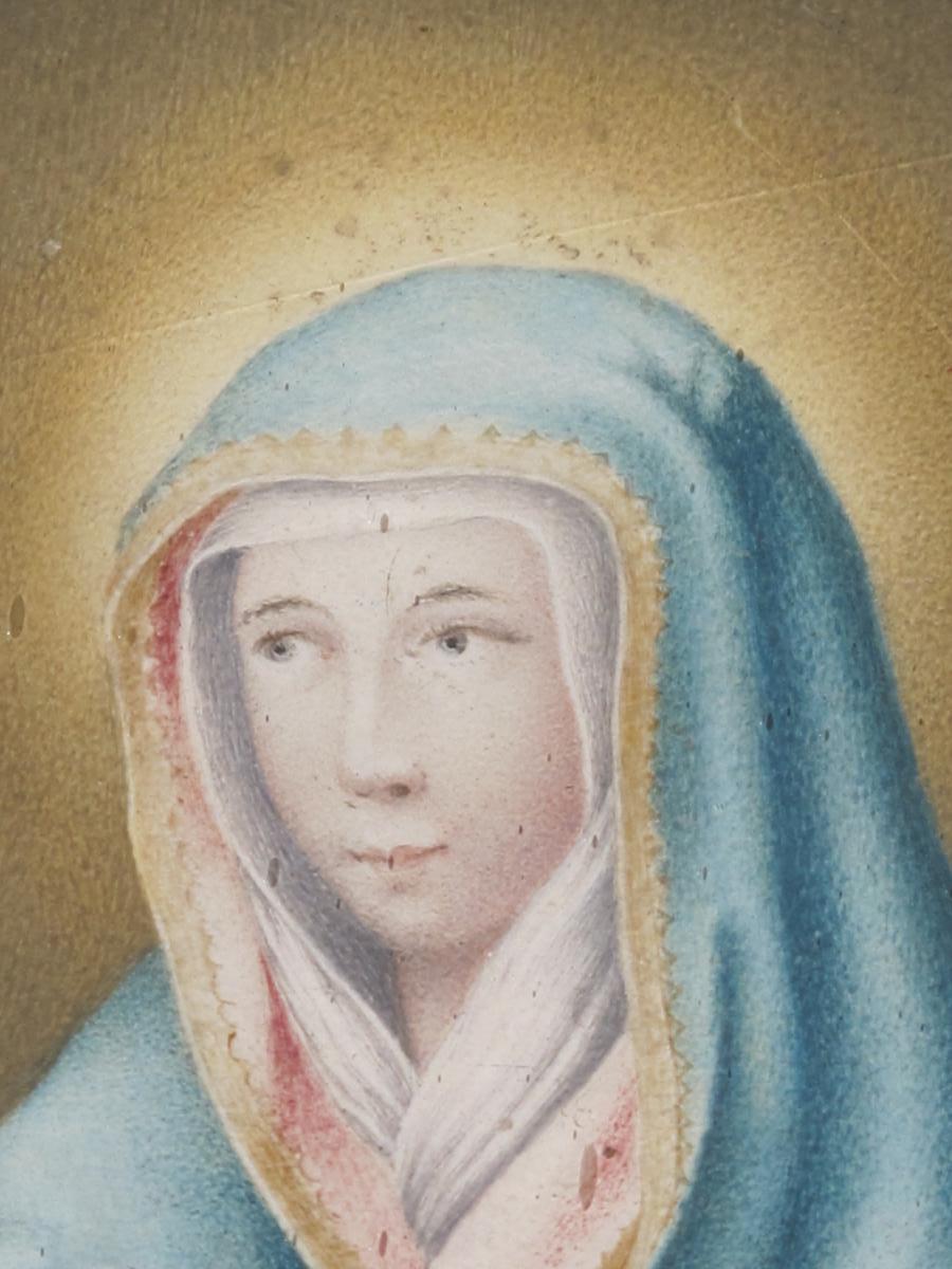 Portrait Of The Blessing Virgin On Vellum Period Late XVIIth Century-photo-3