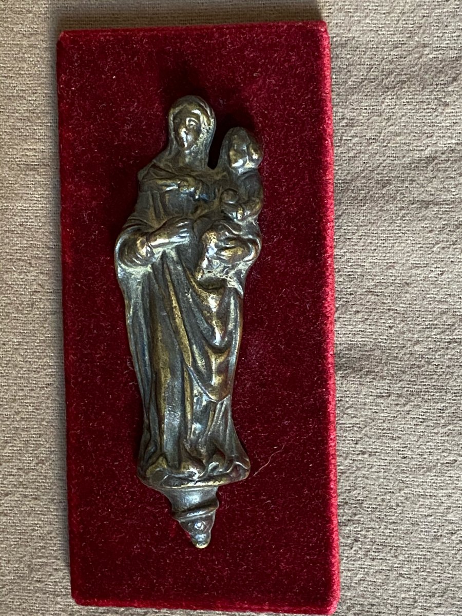 Virgin And Child Of Applique In Bronze XVII Century