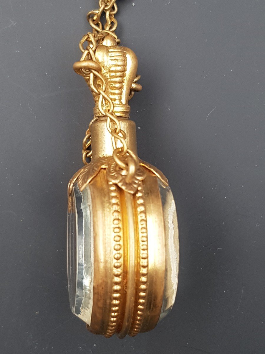 Perfume Bottle In Golden Brass And Mirror Napoleon III Complete XIX E Century-photo-4