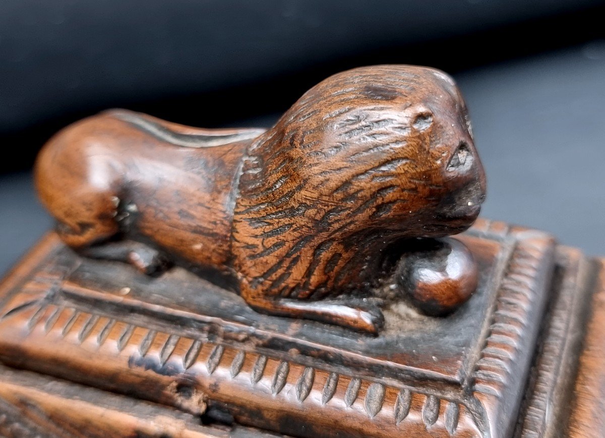 Zoomorphic Snuff Box Representing A Carved Lion Lying Down, Popular Work Of The XIX E Century-photo-3