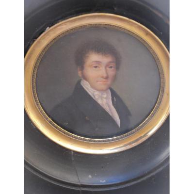 Miniature On Ivory Portrait Of Man 19th Century