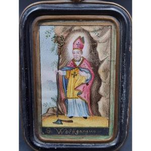 Gouache On Vellum Saint Wolfgang Of Regensburg Bishop Of Bavaria