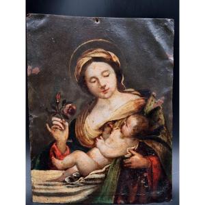 Vierge A l'Enfant Huile Sur Cuivre France XVIIe Siècle