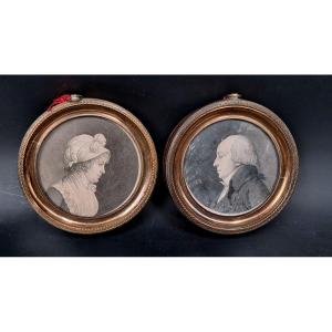 Pair Of Physionotraces Mr And Mrs Isnard / Durand 1743 - 1812 Judge Tribunal Of The Seine  