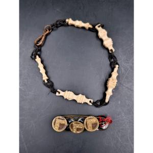 Curieux Bracelet Composé De 5 Balustres En Os Avec Des "grades" Différents  Franc-maçonnerie  