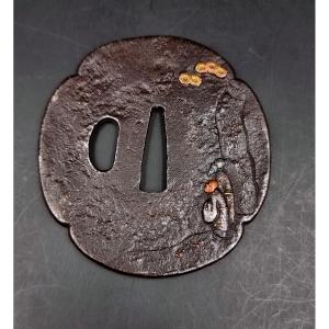 Tsuba Decorated With Two Characters In An Edo Period Landscape