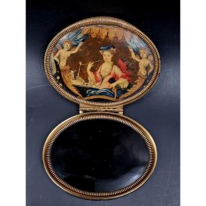 Oval Box In Neapolitan Work With A Miniature Of A Woman Smoking A Pipe  