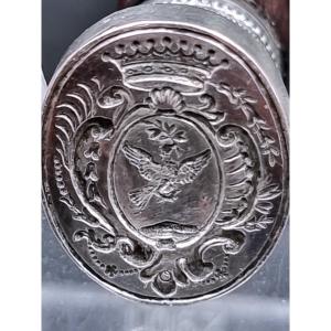 Silver Seal Stamp Coat Of Arms With A Soaring Dove Holding An Olive Branch In Its Beak