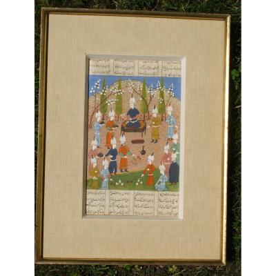 Gouache Miniatures On Persian Paper Coronation Scene