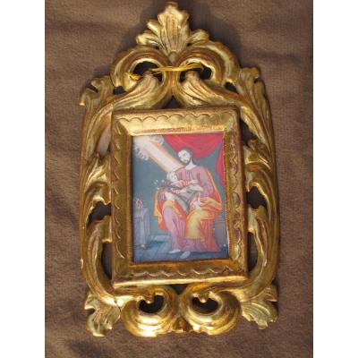 Gouache Saint Joseph Dated Back 1770 Eighteenth Century Golden Wood Frame