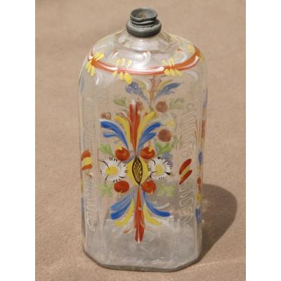 Bottle Glass Bottle Enameled With Foliage And Flowers Period XVIII è Century Rhine Valley