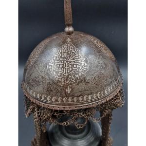 Oriental Helmet Said Kulah Khud, Ottoman Empire In Iron Engraved With Inscriptions