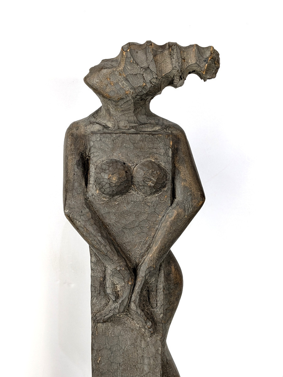 Geometric Woman, Direct Carving - Kazumaza A. Student Of Etienne Martin - Circa 1960-70 #747-photo-2