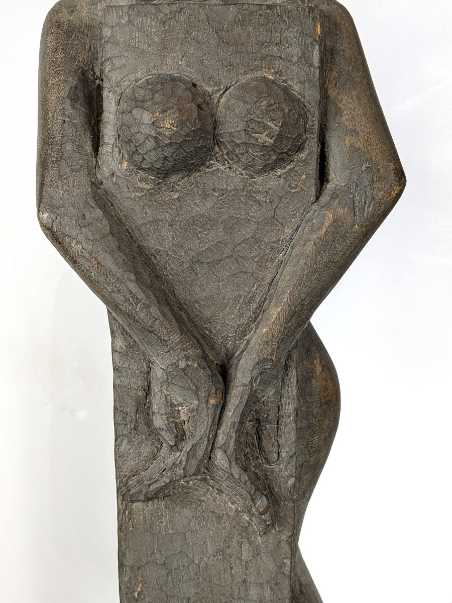 Geometric Woman, Direct Carving - Kazumaza A. Student Of Etienne Martin - Circa 1960-70 #747-photo-3