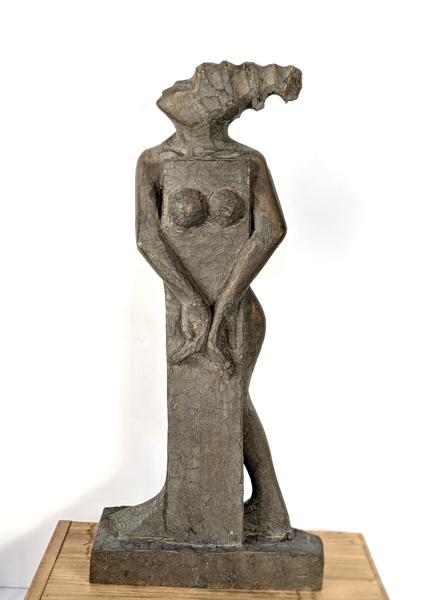 Geometric Woman, Direct Carving - Kazumaza A. Student Of Etienne Martin - Circa 1960-70 #747