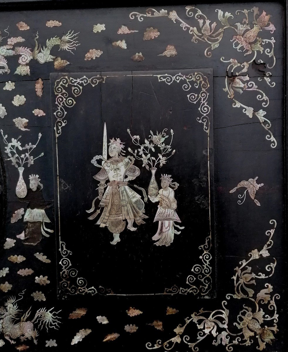 Panel In Wood And Mother Of Pearl - Vietnam - XIX Eme - 90 X 47 Cm-photo-3