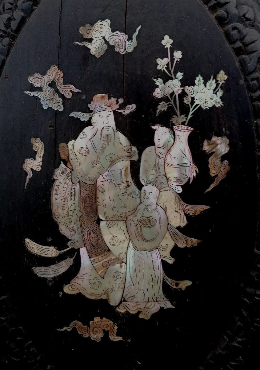 Panel In Wood And Mother Of Pearl - Vietnam - XIX Eme - 90 X 47 Cm-photo-1