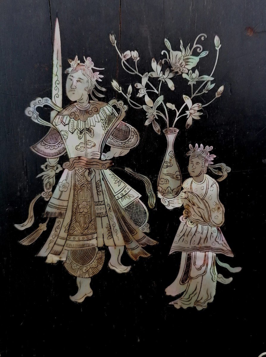 Panel In Wood And Mother Of Pearl - Vietnam - XIX Eme - 90 X 47 Cm-photo-3