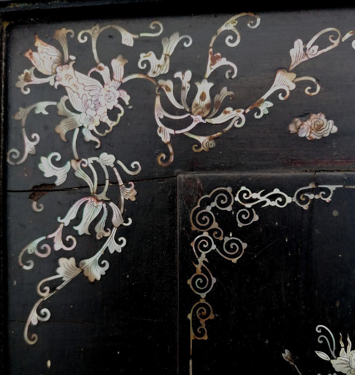 Panel In Wood And Mother Of Pearl - Vietnam - XIX Eme - 90 X 47 Cm-photo-5
