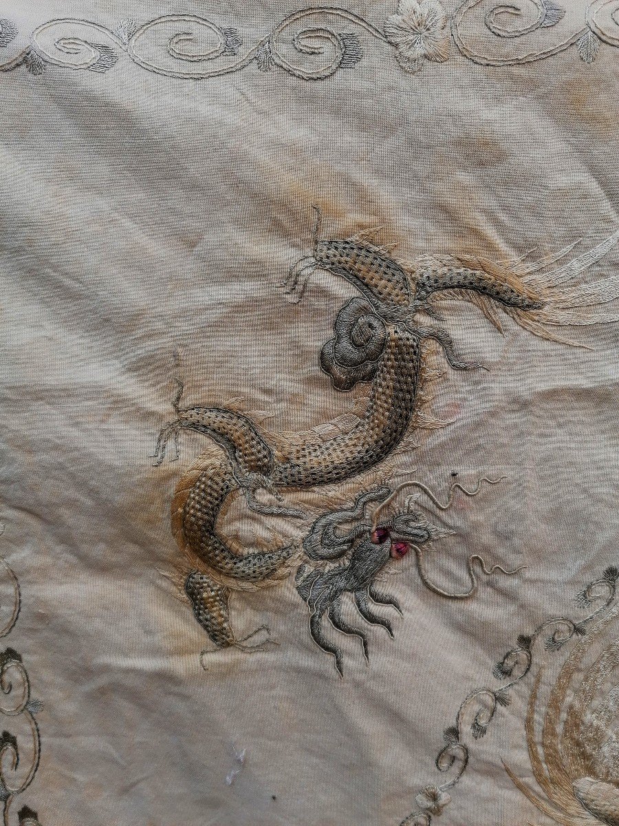 Tenture - Broderie - Dragons - Chine - Vietnam - 135x 135 Cm - XX Eme --photo-4