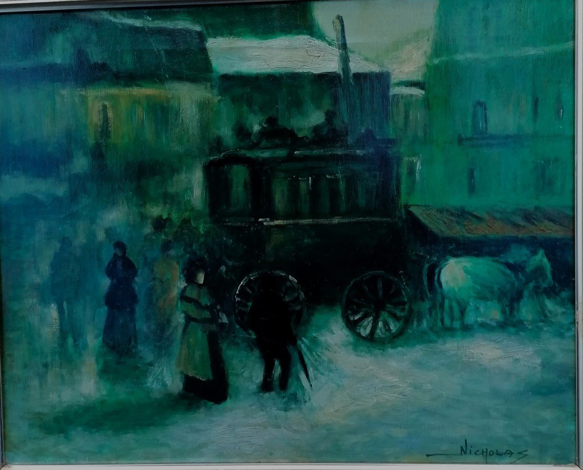 Oil On Canvas - Animated Scene - Nicholas? - Circa 1960-1970 --photo-2