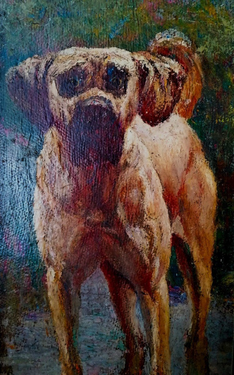 Rene Hérisson - Portrait Of A Dog - Oil On Strong Cardboard --photo-2