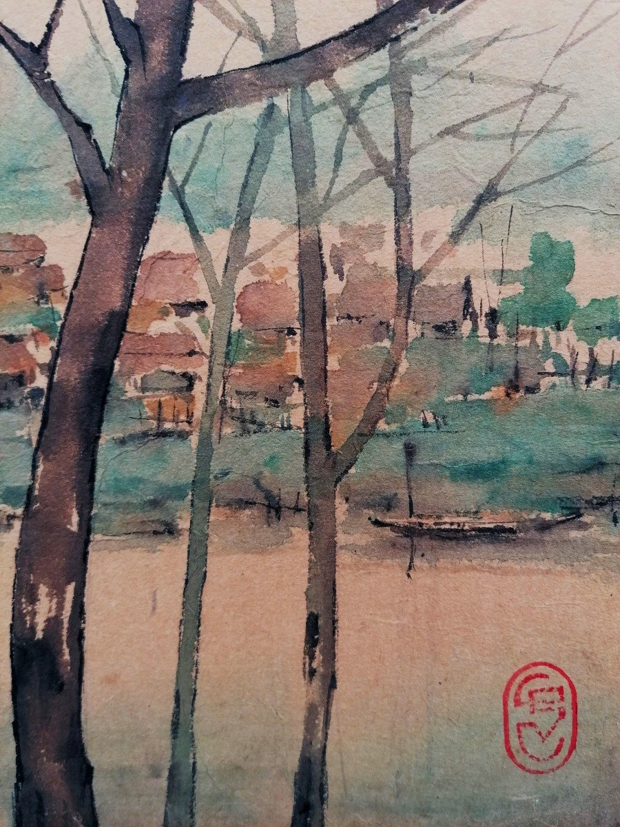 Watercolor - Animated Landscape In Vietnam - Period XX Eme Century - Signature To Identify --photo-3