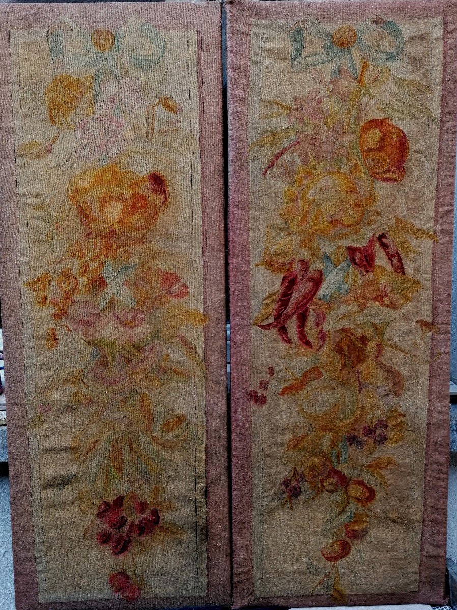 Pair Of Entre Deux Tapestries - Aubusson 19th Century - 140 X 50 Cm Each -