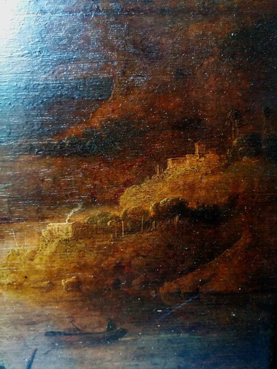 Huile Sur Chene - Ecole Du Nord - Paysage Animé - Epoque XVIIIème Siècle --photo-3