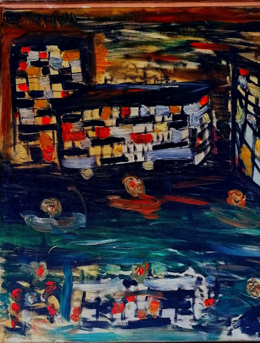 Oil On Canvas - Perman - Expressionism - Abstract - Circa 1950 - Swimming Pool --photo-3