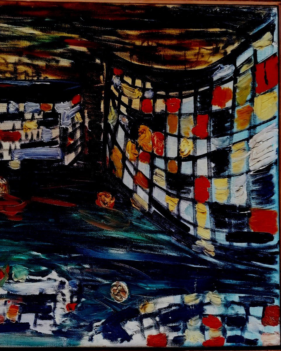 Oil On Canvas - Perman - Expressionism - Abstract - Circa 1950 - Swimming Pool --photo-4