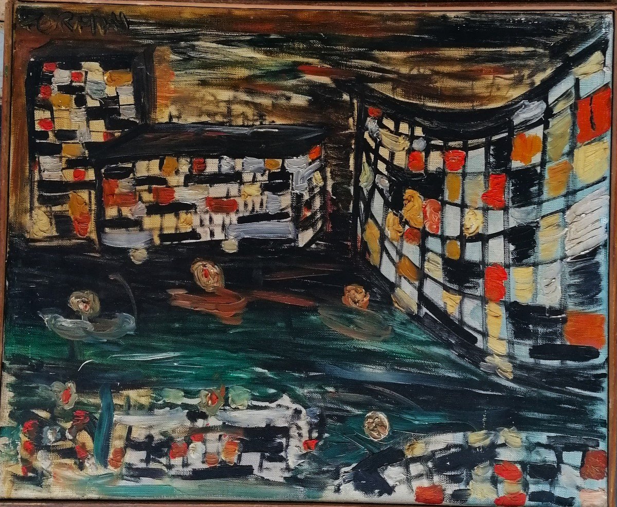 Oil On Canvas - Perman - Expressionism - Abstract - Circa 1950 - Swimming Pool -