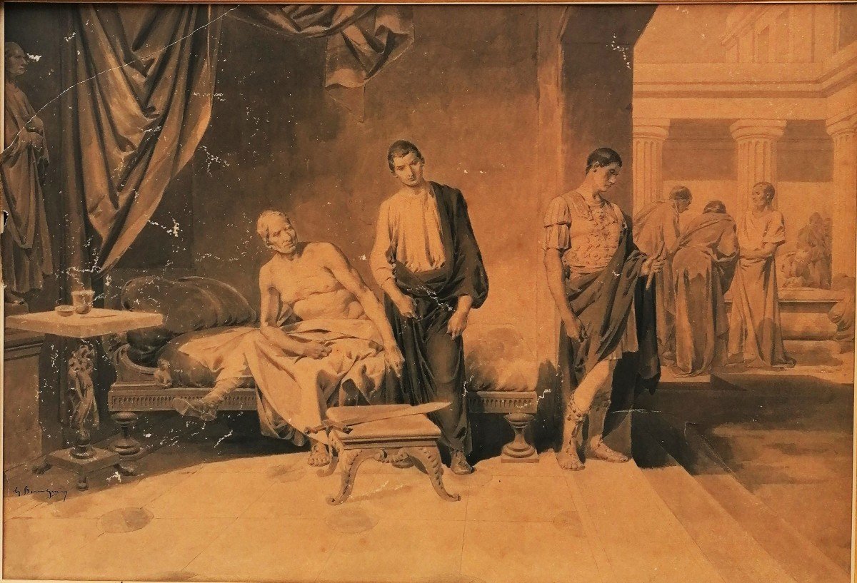 Gabriel Béringuier (1842-1913 )- Dessin Et Lavis - Scène d'Après l'Antique - Sevère - caracalla