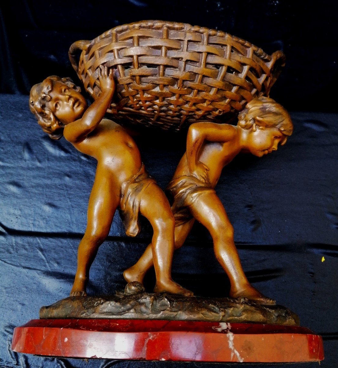 Charles Théodore Perron - Sculpture - Deux Enfants Portant un Panier - XIX - XXème -